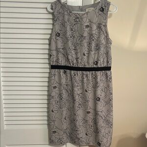 LOFT Petite Gray and Black Floral Midi Dress